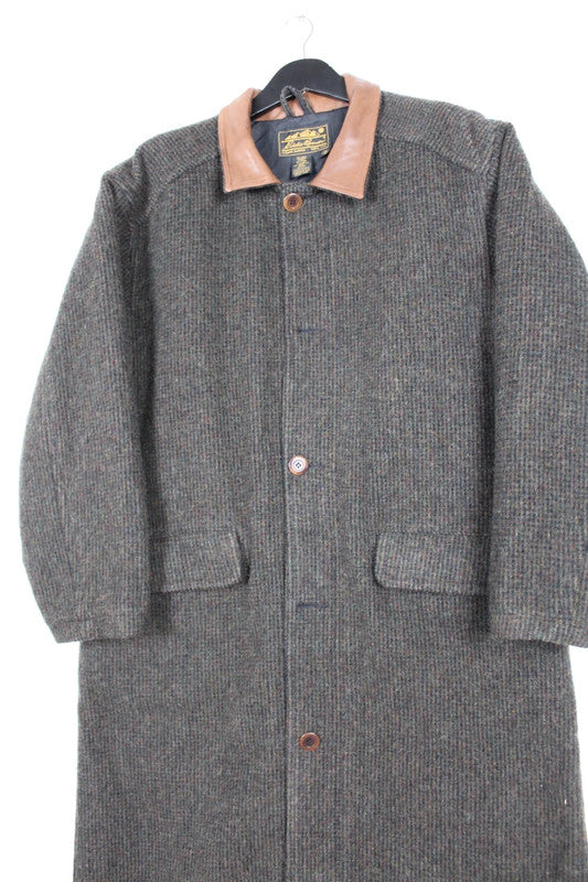 Vintage 90s Eddie Bauer Legend Long Wool Tweed Overcoat Men's Size XL