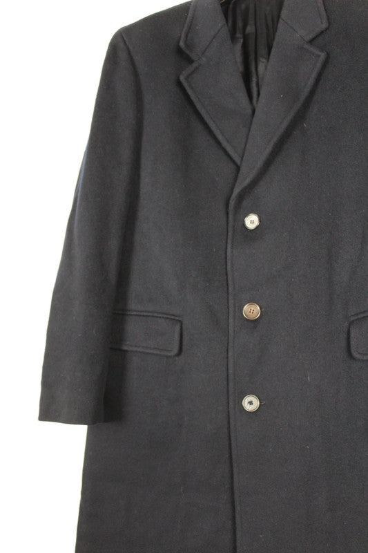 Vintage Men's Navy Single Breasted Long Wool Chesterfield Overcoat Size Large