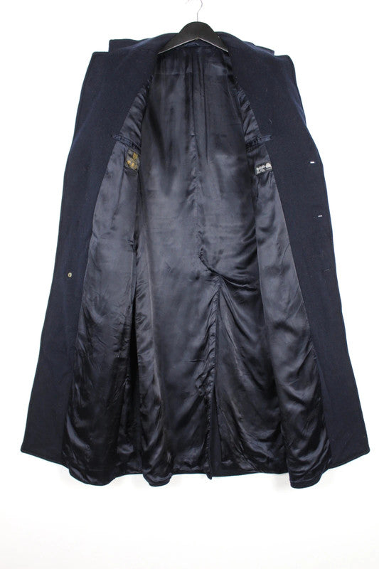 Vintage Men's Navy Single Breasted Long Wool Chesterfield Overcoat Size Large