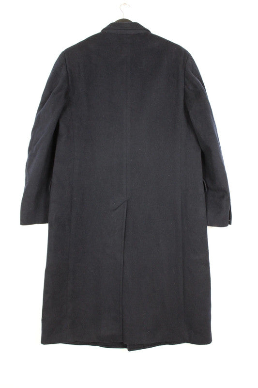 Vintage Men's Navy Single Breasted Long Wool Chesterfield Overcoat Size Large