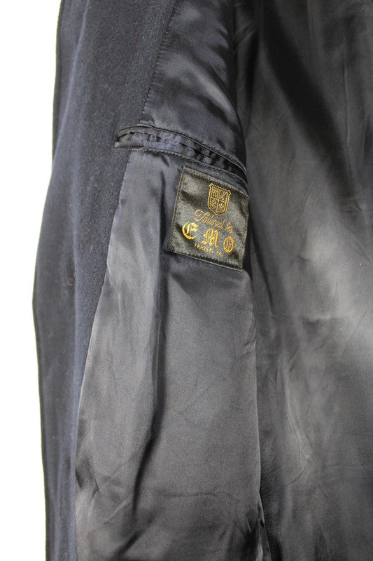 Vintage Men's Navy Single Breasted Long Wool Chesterfield Overcoat Size Large