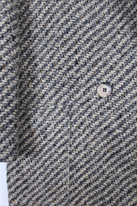 Vintage 80s 90s Brown Beige Herringbone Wool Double Breasted Long Coat Size