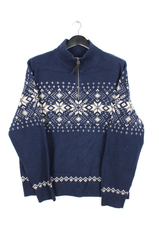 J.Crew Vintage Navy Blue &amp; White Fair Isle 1/4 Zip Wool Sweater Size XL