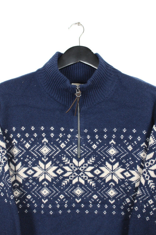 J.Crew Vintage Navy Blue &amp; White Fair Isle 1/4 Zip Wool Sweater Size XL