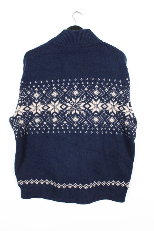 J.Crew Vintage Navy Blue &amp; White Fair Isle 1/4 Zip Wool Sweater Size XL