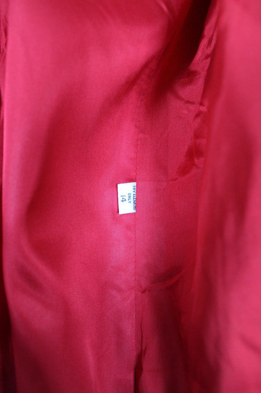 Vintage 80s 90s Deep Red Wool Double Breasted Long Coat Gold Buttons Size Large