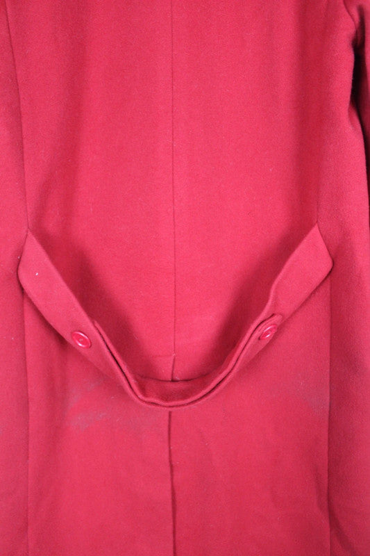 Vintage 80s 90s Deep Red Wool Double Breasted Long Coat Gold Buttons Size Large