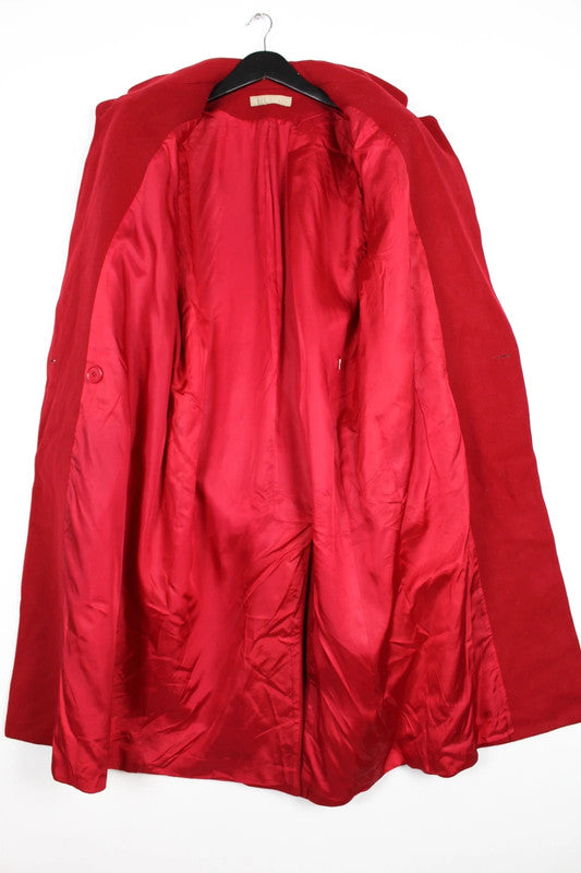 Vintage 80s 90s Deep Red Wool Double Breasted Long Coat Gold Buttons Size Large