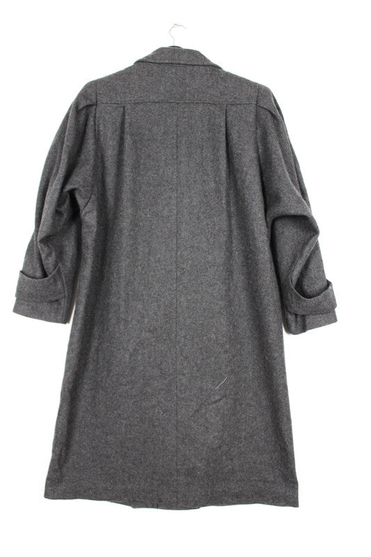 Vintage 80s 90s USA Made Grey Wool Double Breasted Long Coat Overcoat Size