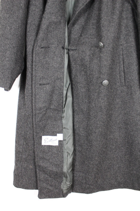 Vintage 80s 90s USA Made Grey Wool Double Breasted Long Coat Overcoat Size