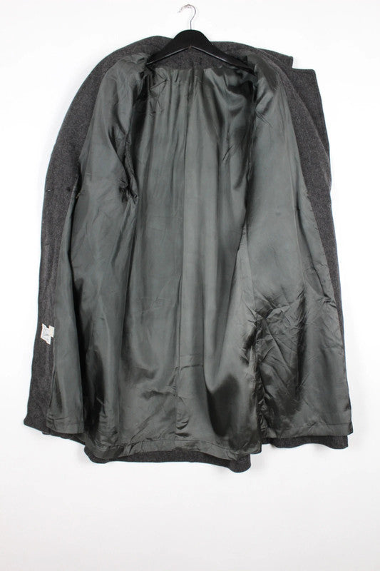 Vintage 80s 90s USA Made Grey Wool Double Breasted Long Coat Overcoat Size