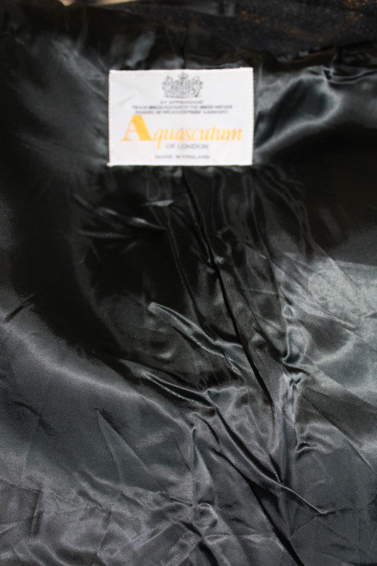 Vintage Aquascutum Double-Breasted Chesterfield Tartan 100% Wool Overcoat Black Grey