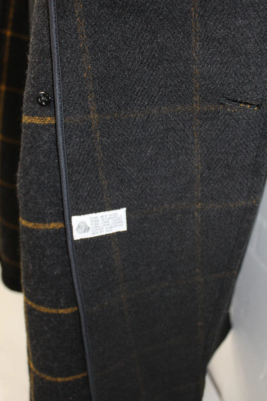 Vintage Aquascutum Double-Breasted Chesterfield Tartan 100% Wool Overcoat Black Grey