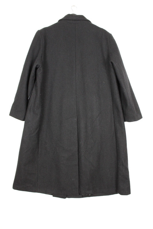 Vintage 80s 90s Charcoal Grey Single Breasted Long Wool Overcoat Size XL