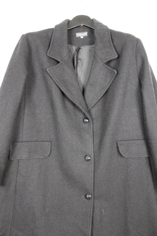 Vintage 80s 90s Charcoal Grey Single Breasted Long Wool Overcoat Size XL