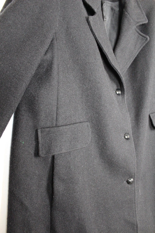 Vintage 80s 90s Charcoal Grey Single Breasted Long Wool Overcoat Size XL