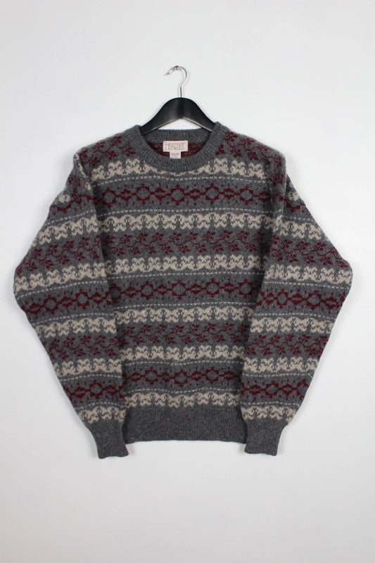 Vintage Heather &amp; Tweed 80s 90s Shetland Wool Fair Isle wool crewneck jumper Size