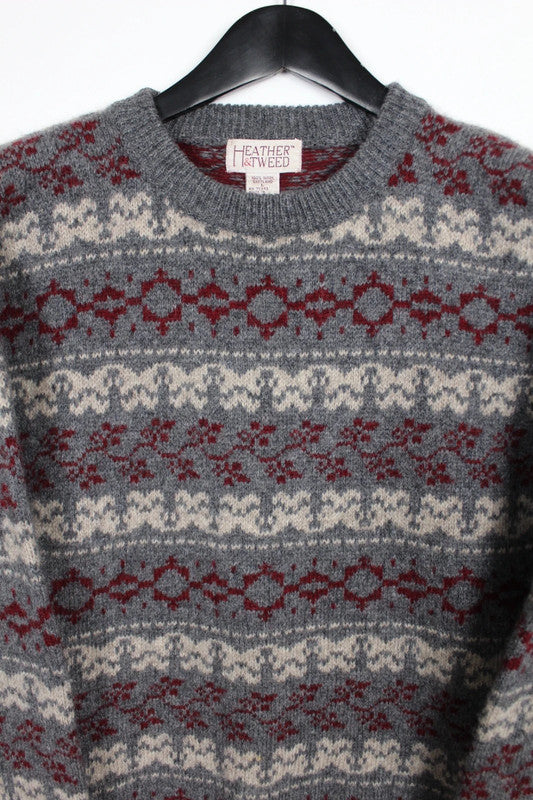 Vintage Heather &amp; Tweed 80s 90s Shetland Wool Fair Isle wool crewneck jumper Size