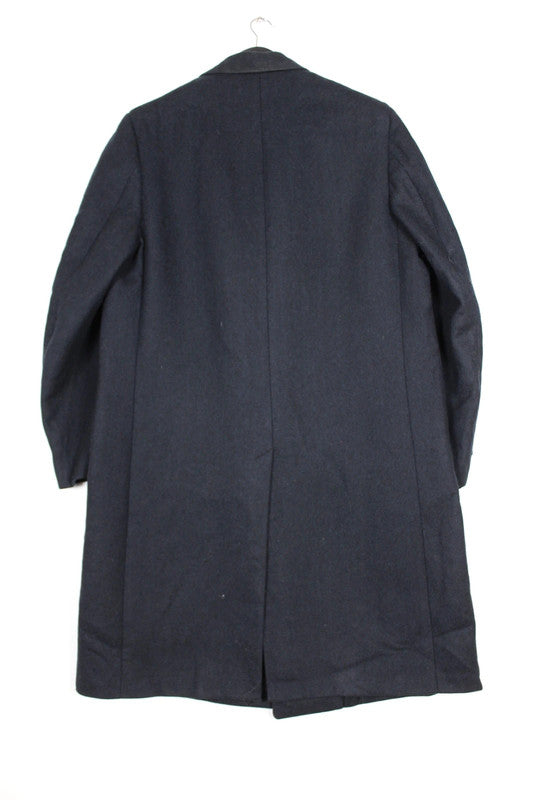 Vintage USA 80s 90s Mens Navy Herringbone Single Breasted Long Wool Chesterfield Size