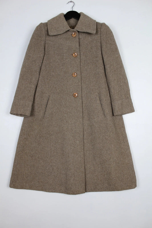 Vintage 70s A-Line Single Breasted Wool Coat Beige Size Small