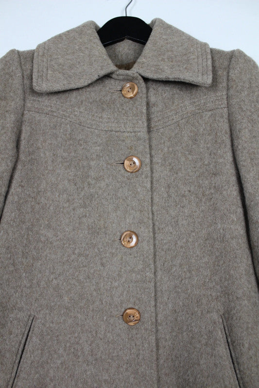 Vintage 70s A-Line Single Breasted Wool Coat Beige Size Small