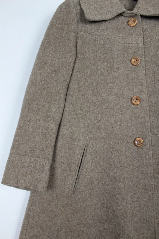Vintage 70s A-Line Single Breasted Wool Coat Beige Size Small