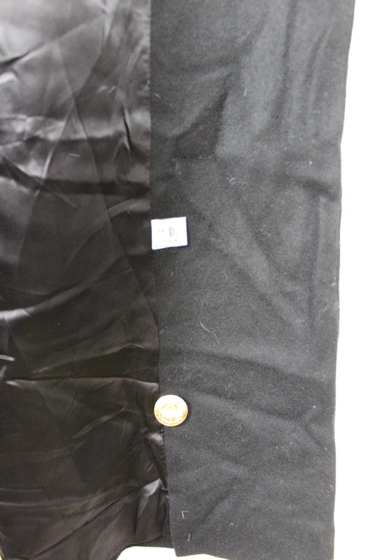 Vintage 80s 90s US Military Style Black Double Breasted Wool Coat Velvet Collar Size