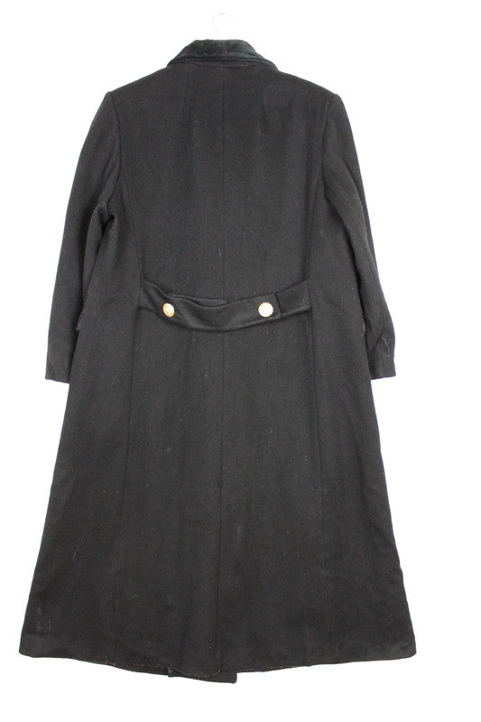 Vintage 80s 90s US Military Style Black Double Breasted Wool Coat Velvet Collar Size