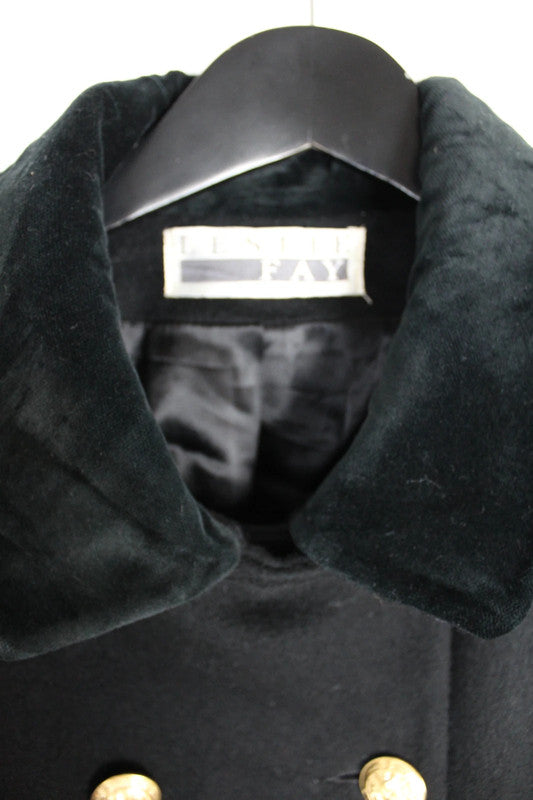 Vintage 80s 90s US Military Style Black Double Breasted Wool Coat Velvet Collar Size