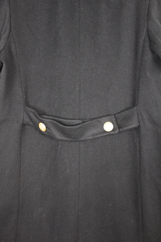 Vintage 80s 90s US Military Style Black Double Breasted Wool Coat Velvet Collar Size
