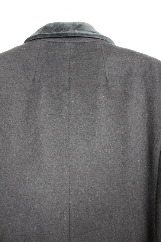 Vintage 80s 90s US Military Style Black Double Breasted Wool Coat Velvet Collar Size