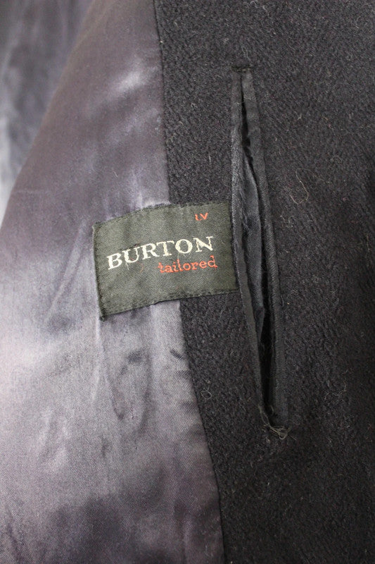 Vintage 90s Burton Navy Single Breasted Long Wool Crombie Overcoat Men's Large