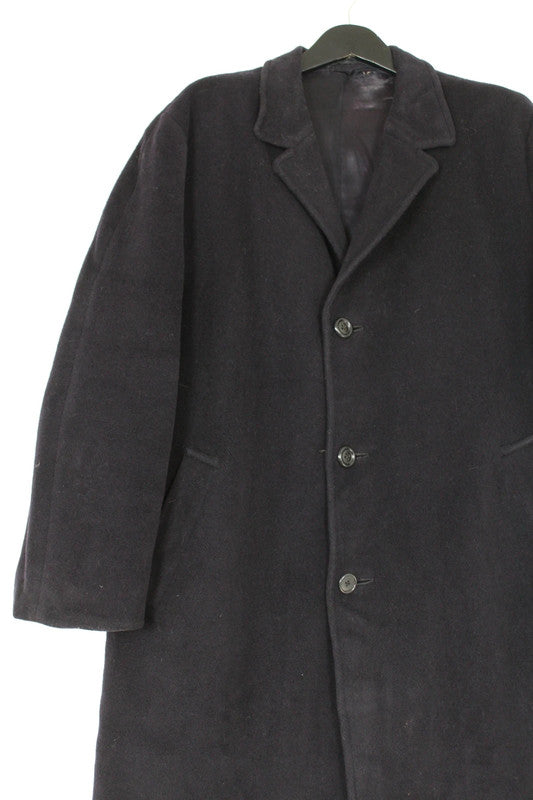 Vintage 90s Burton Navy Single Breasted Long Wool Crombie Overcoat Men's Large