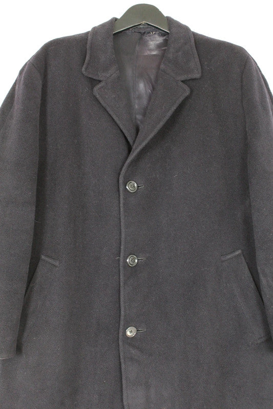 Vintage 90s Burton Navy Single Breasted Long Wool Crombie Overcoat Men's Large