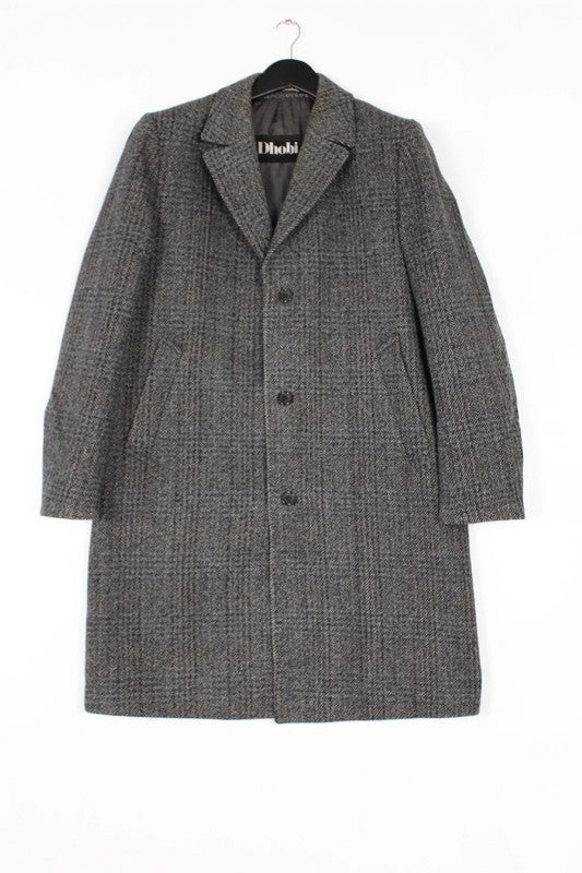 Vintage 70s 80s Dhobi Single Breasted Long Wool Tweed Coat Men's Medium