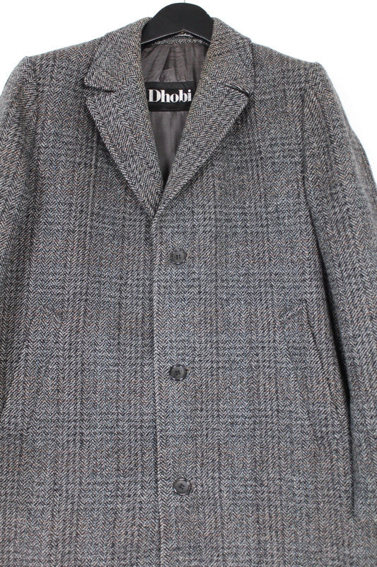 Vintage 70s 80s Dhobi Single Breasted Long Wool Tweed Coat Men's Medium
