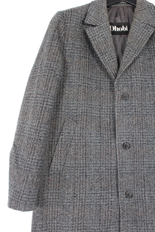 Vintage 70s 80s Dhobi Single Breasted Long Wool Tweed Coat Men's Medium