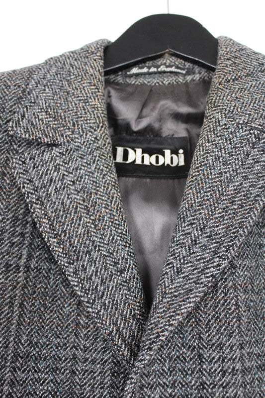 Vintage 70s 80s Dhobi Single Breasted Long Wool Tweed Coat Men's Medium