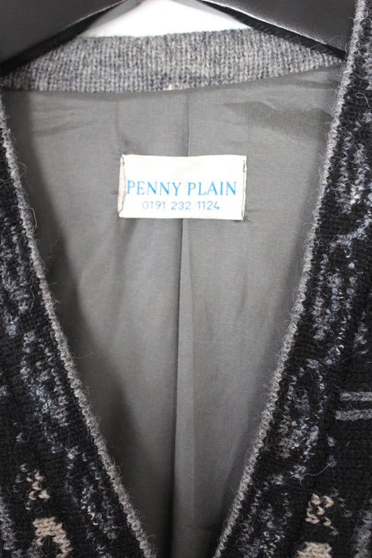 Vintage 80s 90s Nordic Floral Wool V-Neck Cardigan Black Grey Medium