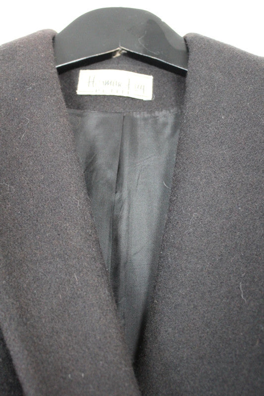 Vintage 80s 90s Herman Kay Black Double Breasted Long Wool Coat Gold Buttons