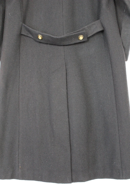 Vintage 80s 90s Herman Kay Black Double Breasted Long Wool Coat Gold Buttons