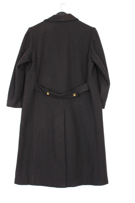 Vintage 80s 90s Herman Kay Black Double Breasted Long Wool Coat Gold Buttons