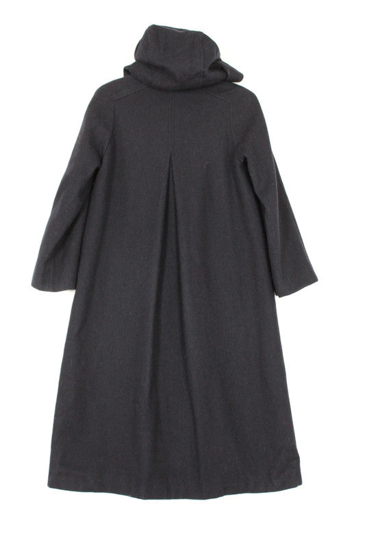 Vintage 70s 80s André Bercher Navy Wool Hooded A-Line Coat Red Lining XS