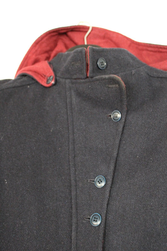 Vintage 70s 80s André Bercher Navy Wool Hooded A-Line Coat Red Lining XS