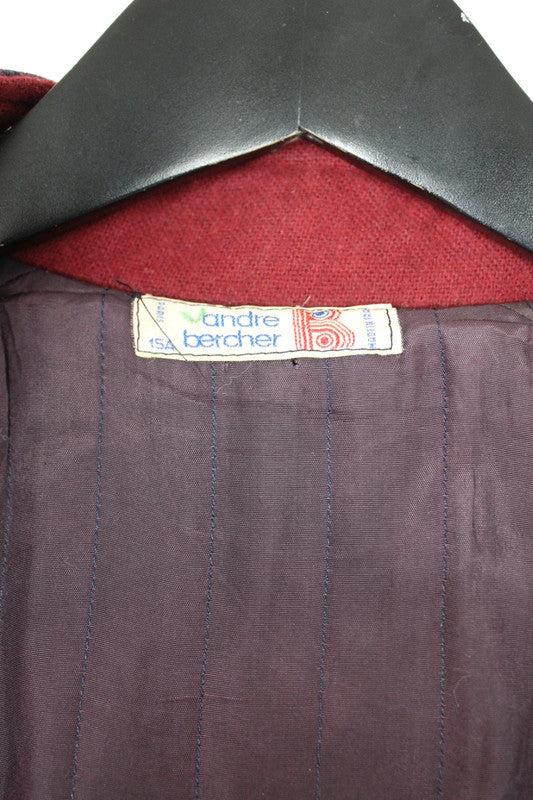Vintage 70s 80s André Bercher Navy Wool Hooded A-Line Coat Red Lining XS