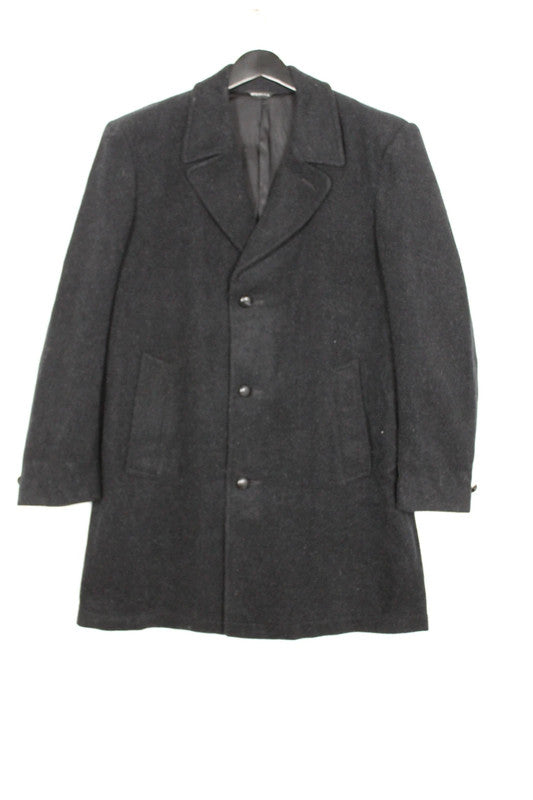 Vintage 80s 90s Haggar Charcoal Grey Wool Overcoat Single Breasted 42 / Medium