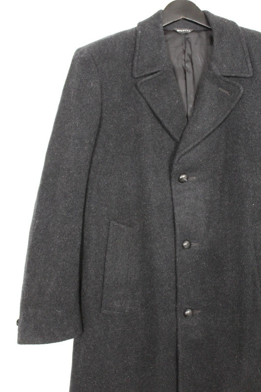 Vintage 80s 90s Haggar Charcoal Grey Wool Overcoat Single Breasted 42 / Medium