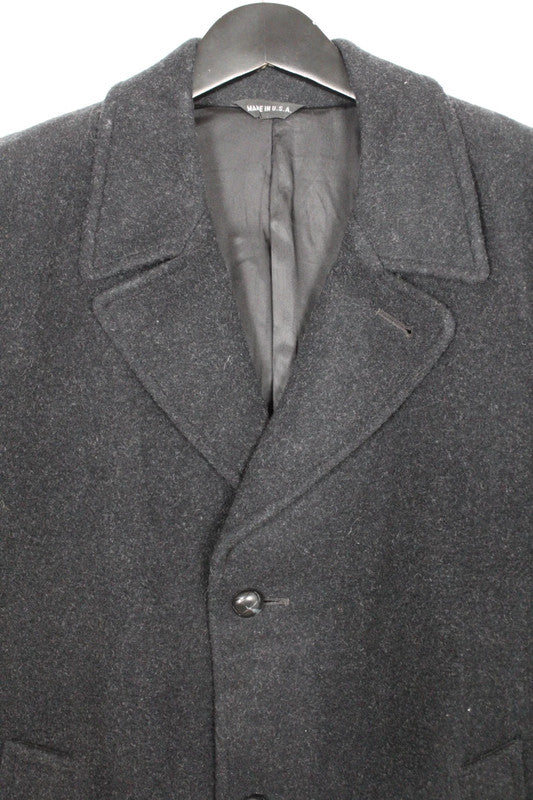 Vintage 80s 90s Haggar Charcoal Grey Wool Overcoat Single Breasted 42 / Medium