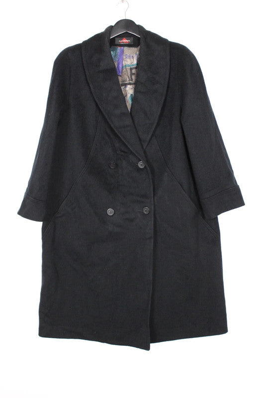Vintage 80s 90s USA Alorna Black Wool Double Breasted Coat Funky Lining XL