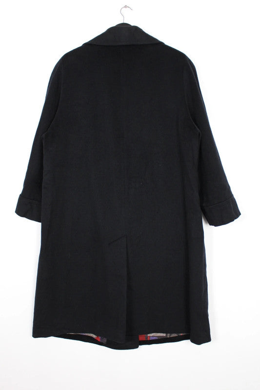 Vintage 80s 90s USA Alorna Black Wool Double Breasted Coat Funky Lining XL